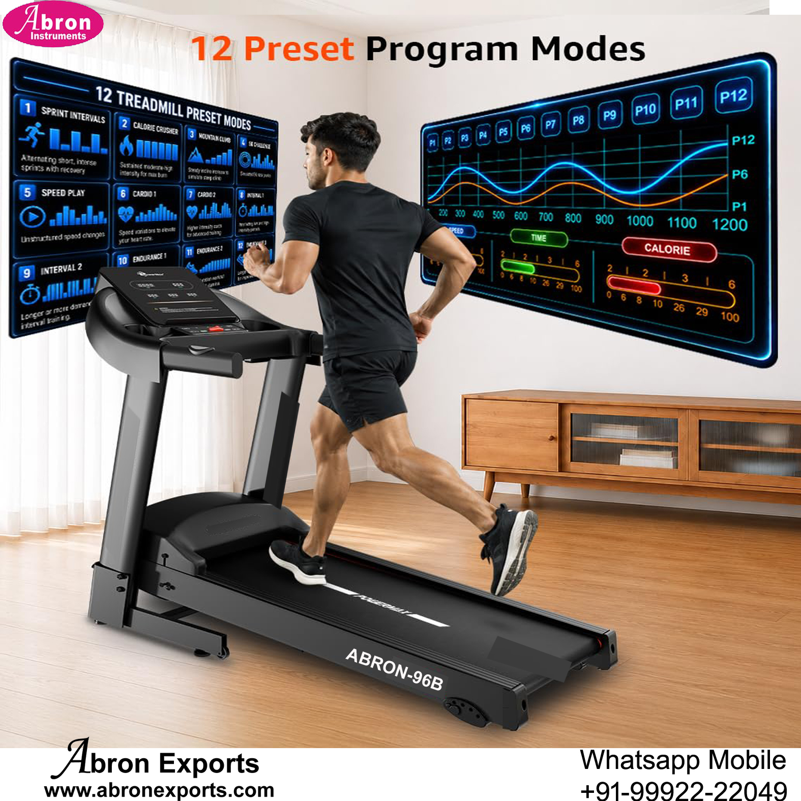 Physical Tredmill Heart Rate 110kg 12 Programes Monitor Progress 5Inch LED Time Speed Distance Calories Pulse Heart 12Preset Prog BMI Bluetooth App 4HP Motor 12Kg per Hour Max PT-50B